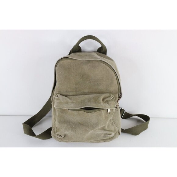 Vintage 90s Streetwear Distressed Blank Canvas Mini Backpack Book Bag Green